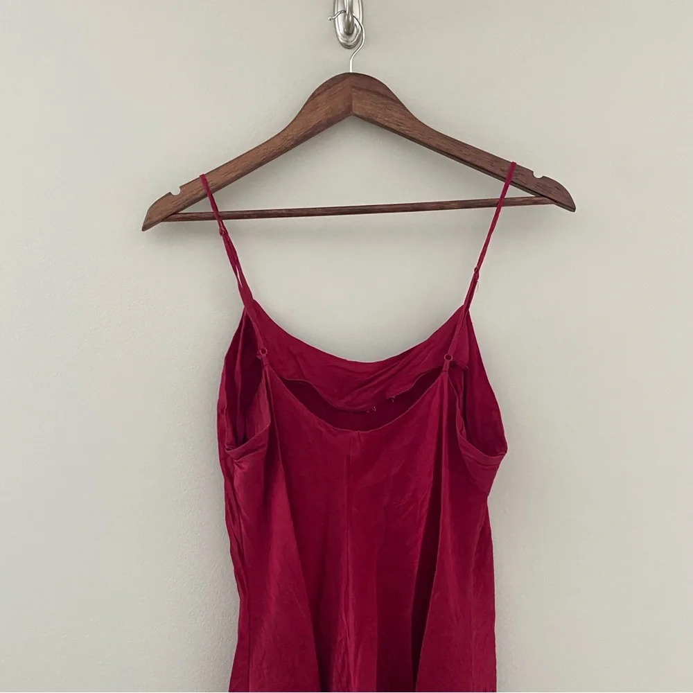 VINTAGE VICTORIA'S SECRET 100% Silk Red Chemise Slip Dress with Gold Florals - Picture 3 of 5